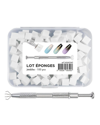 Lot de 100 Eponges à Nail Art Avec Pince