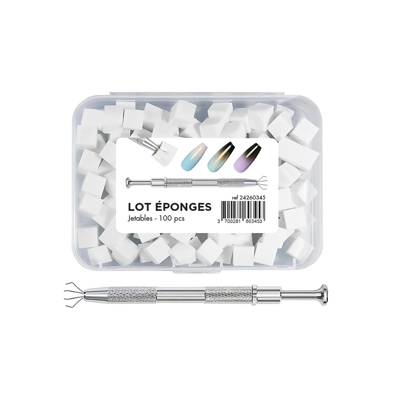 Lot de 100 Eponges à Nail Art Avec Pince Lot de 100 Eponges à Nail Art Avec Pince