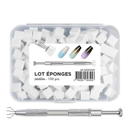 Lot de 100 Eponges à Nail Art Avec Pince
