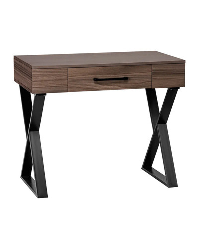 CONSOLE SPACE TIROIR CENTRAL BOIS NATUREL FONCE PIED NOIR METAL