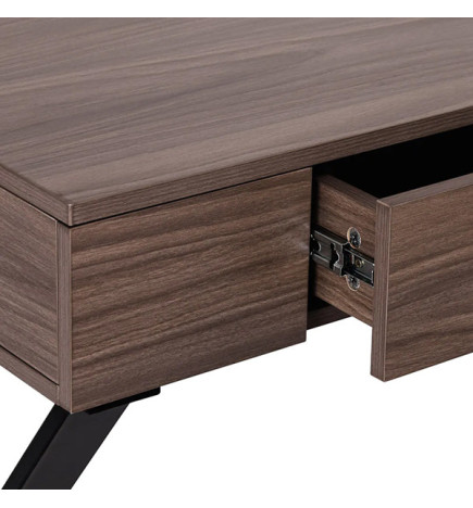 CONSOLE SPACE TIROIR CENTRAL BOIS NATUREL FONCE PIED NOIR METAL