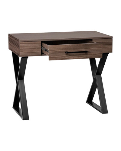 CONSOLE SPACE TIROIR CENTRAL BOIS NATUREL FONCE PIED NOIR METAL