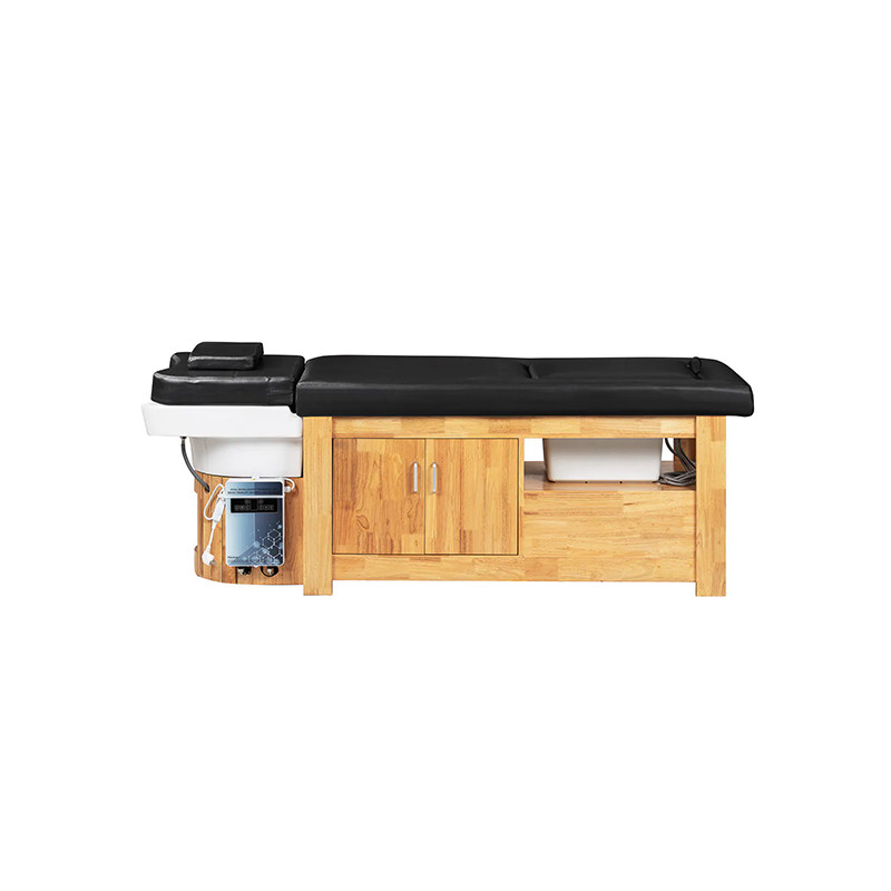 Lit Spa Bali Pour Soin de Luxe Bois Clair et Matelas Noir