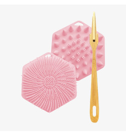 Pad en silicone 3 en 1 Lavage Avec Manche en Bois Amovible GLOV