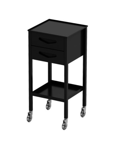 Table de service noire 2 tiroirs et 1 plateau bas sur roulettes