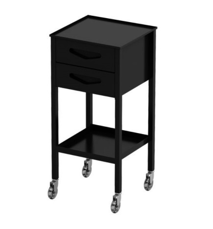 Table de service noire 2 tiroirs et 1 plateau bas sur roulettes