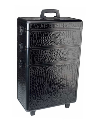 Mallette Modulair Croco Noir 3 Niveaux