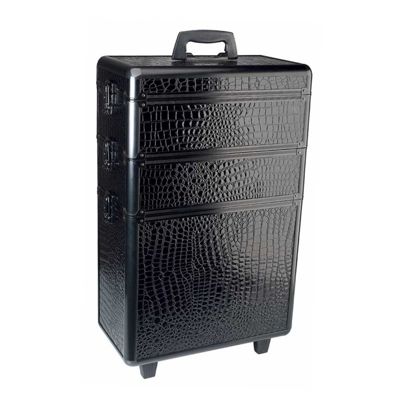Mallette Modulair Croco Noir 3 Niveaux