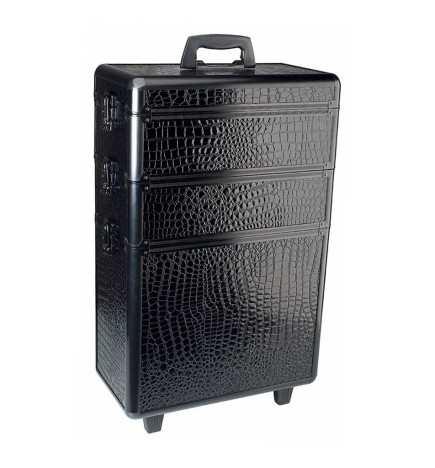Mallette Modulair Croco Noir 3 Niveaux