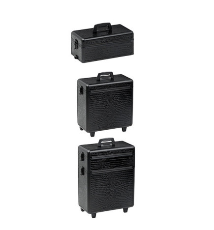 Mallette Modulair Croco Noir 3 Niveaux