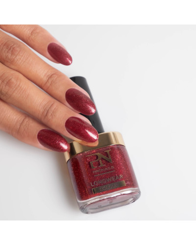 Vernis longue tenue rouge pailleté N°299 Cheeful Cinnamon 10ml