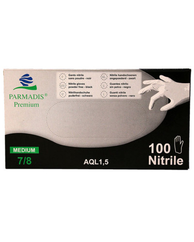 100 Gants Nitrile Noir 7/8 Medium
