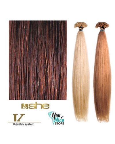 Extensions Naturelles Lisses Kératine System N°32 Châtain cuivré acajou