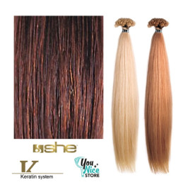 Extensions Naturelles Lisses Kératine System N°32 Châtain cuivré acajou