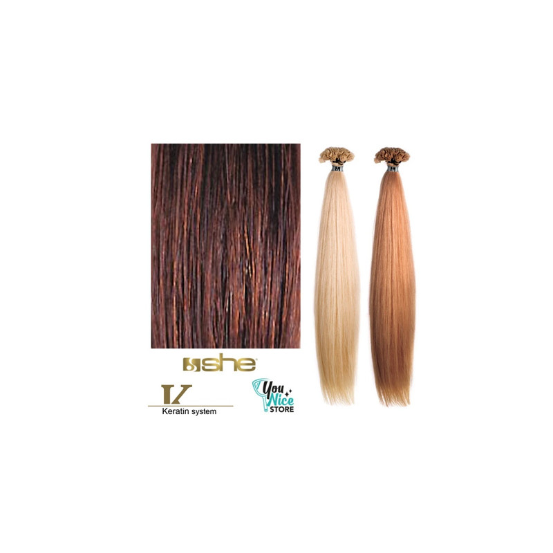 Extensions Naturelles Lisses Kératine System N°32 Châtain cuivré acajou Extensions Naturelles Lisses Kératine System N°32 Châtain cuivré acajou
