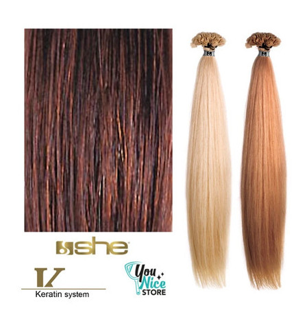 Extensions Naturelles Lisses Kératine System N°32 Châtain cuivré acajou