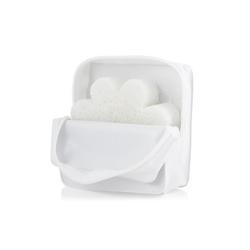Trousse de Voyage Blanche pour Éponge de bain Exfoliante infusée Spongellée Trousse de Voyage Blanche pour Éponge de bain Exfoliante infusée Spongellée