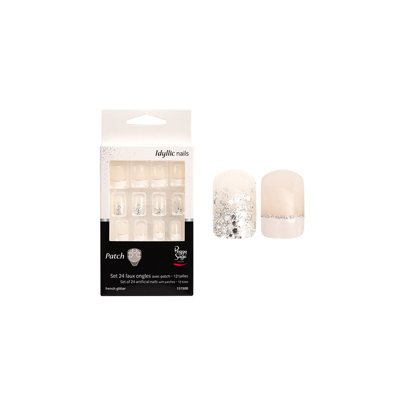 Faux Ongles avec Patch Glitter French Peggy Sage x 24 Faux Ongles avec Patch Glitter French Peggy Sage x 24