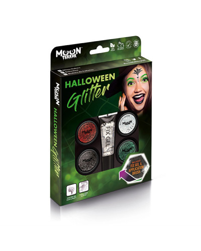 Coffret 4 Pots de Paillettes Halloween avec Colle Moon Creations