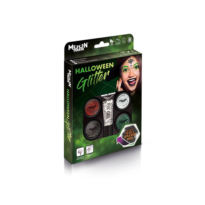 Coffret 4 Pots de Paillettes Halloween avec Colle Moon Creations Coffret 4 Pots de Paillettes Halloween avec Colle Moon Creations