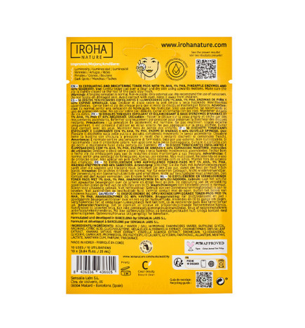 Disque Coton Pré-Imrégrés Tonique Exfoliant Iroha Nature 10x25ml