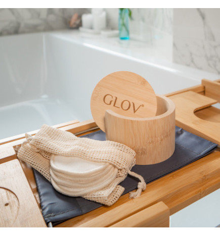 Kit Organiseur en Bambou + 7 Disques en Fibre de Bambou + Filet Glov