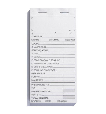 Carnet Caisse Blanc avec Numéros