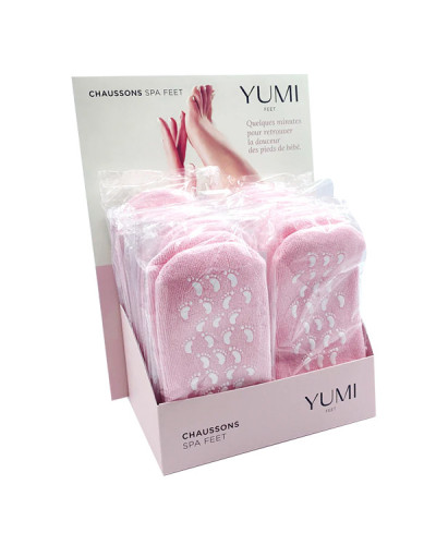 Présentoir de 12 Paires de Chaussons Soin des Pieds SPA Yumi Rose Taille S - M