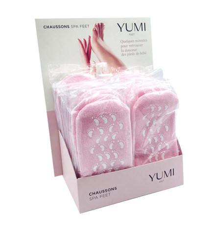 Présentoir de 12 Paires de Chaussons Soin des Pieds SPA Yumi Rose Taille S - M