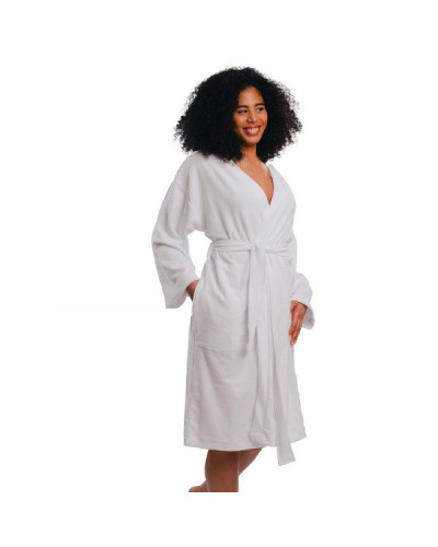 Peignoir Kimono Femme Blanc Avec PocheNovelastic