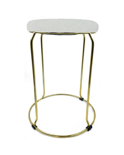 Tabouret Bouclettes Blanches Pieds Acier Doré