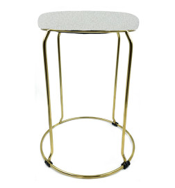 Tabouret Bouclettes Blanches Pieds Acier Doré