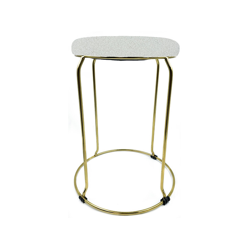 Tabouret Bouclettes Blanches Pieds Acier Doré