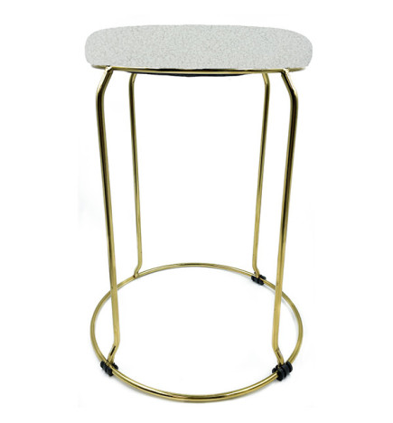 Tabouret Bouclettes Blanches Pieds Acier Doré