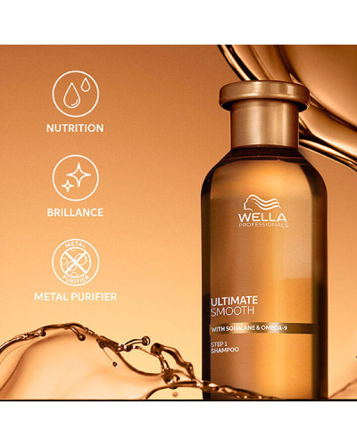 Shampooing Ultimate Smooth, Nourrissant Cheveux Secs, Ternes ou Frisés, Wella 250ml