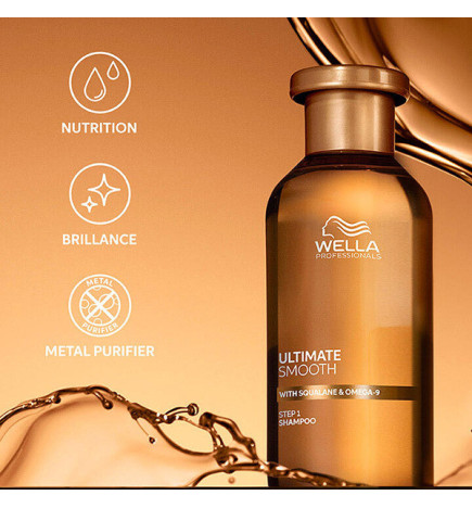 Shampooing Ultimate Smooth, nourrissant cheveux secs, ternes ou frisés, Wella 50ml