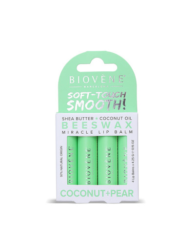 Baume à Lèvres Miracle Beewax Noix de coco & Poire – Pack de 4 unités Biovène