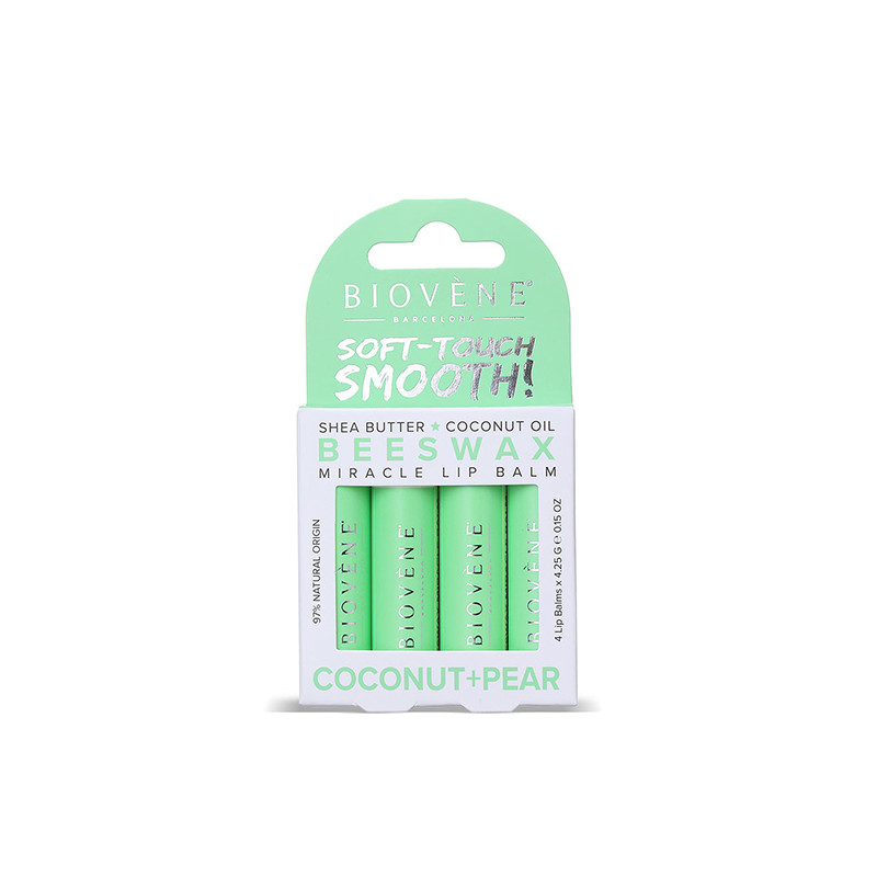Baume à Lèvres Miracle Beewax Noix de coco & Poire – Pack de 4 unités Biovène