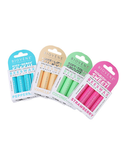 Baume à lèvres Miracle Beeswax Vanille – Pack de 4 unités Biovène
