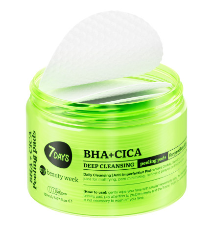 Disques Visage Exfoliants Nettoyants En Profondeur  BHA+CICA 7Days150ml