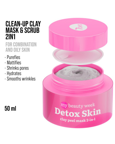 Masque Gommage à l'Argile, Nettoyant et Matifiant, PEAU DÉTOX 7 Days 50ml
