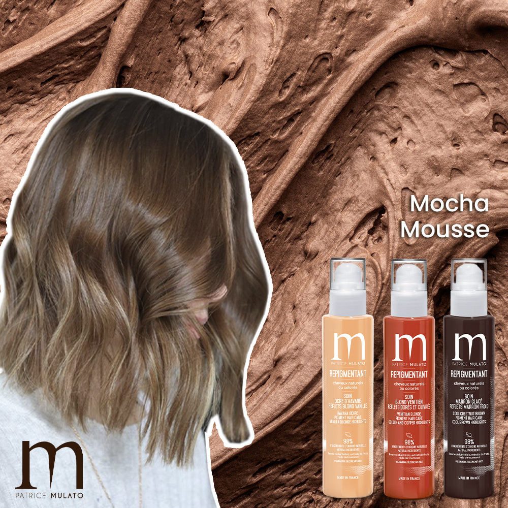 Mélange soins repigmentant de chez Mulato pour une couleur Mocha Mousse